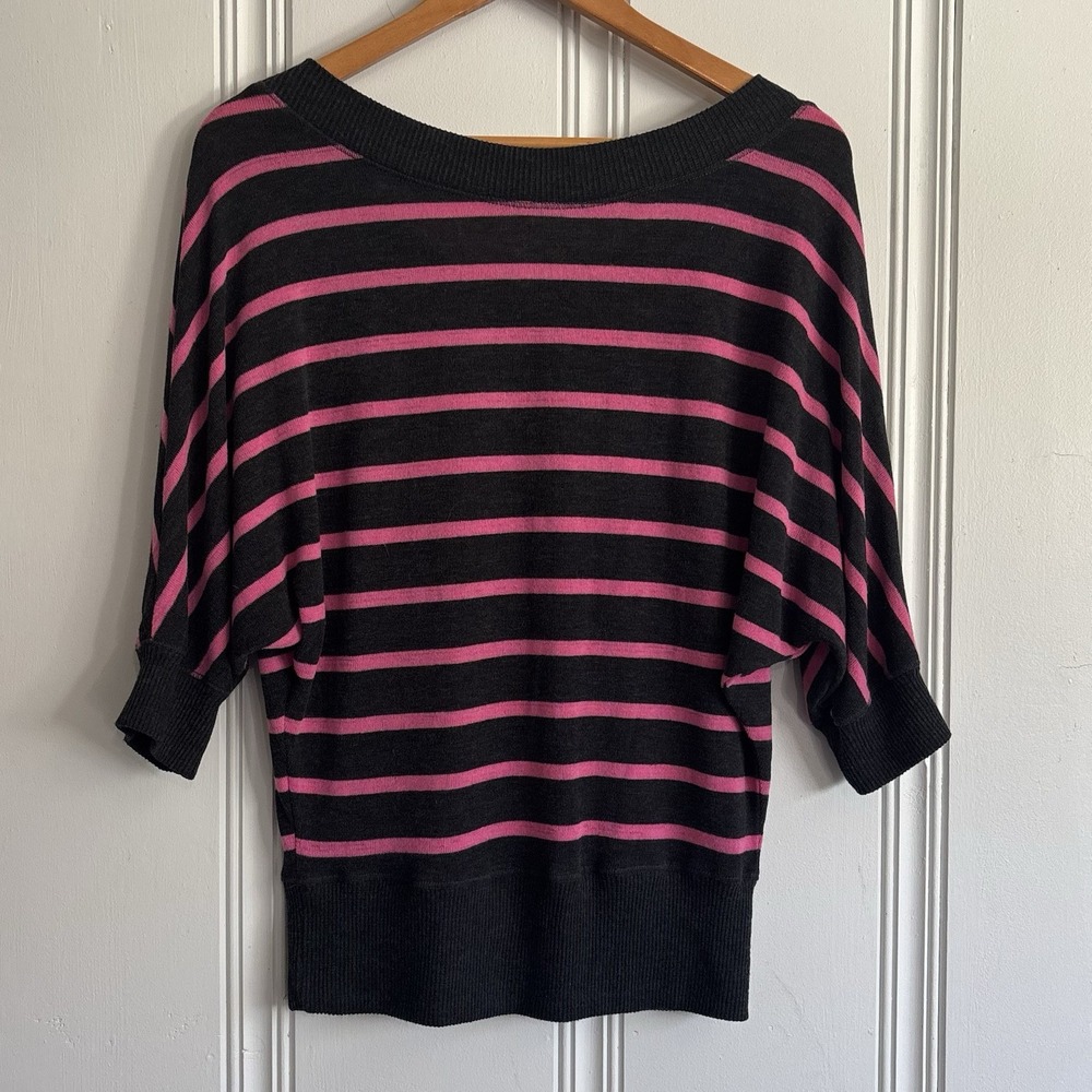 Poof Pink And Gray Large Women's Sweater Large Dolman Y2K Scoop Neck Ribbed Hem
